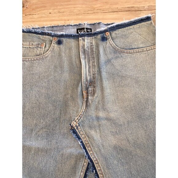 BEBE x Levis Coated Denim Jean Skirt Size 30 Reconstructed Raw Hem A- Line - Picture 4 of 9